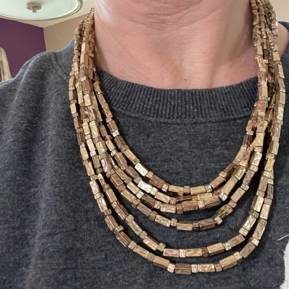 6 strand necklace with rectangular beads. 10” length